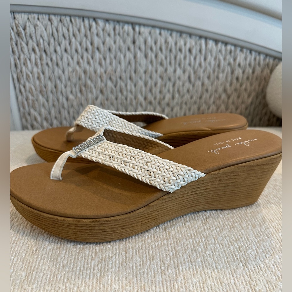 Mila Paoli White Leather Sandals with Woven Straps - Picture 3 of 6